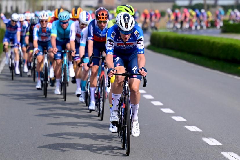Belgian Ayco Bastiaens of Soudal Quick-Step pictured in action during the 'Classic Brugge-De Panne' men's elite one-day cycling race, 198,9 km from Brugge to De Panne, Wednesday 20 March 2024. BELGA PHOTO LAURIE DIEFFEMBACQ