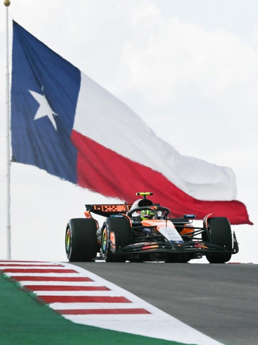 McLaren's British driver Lando Norris races during the practice session for the United States Formula One Grand Prix at the Circuit of the Americas in Austin, Texas, on October 17, 2025.  RONALDO SCHEMIDT / AFP