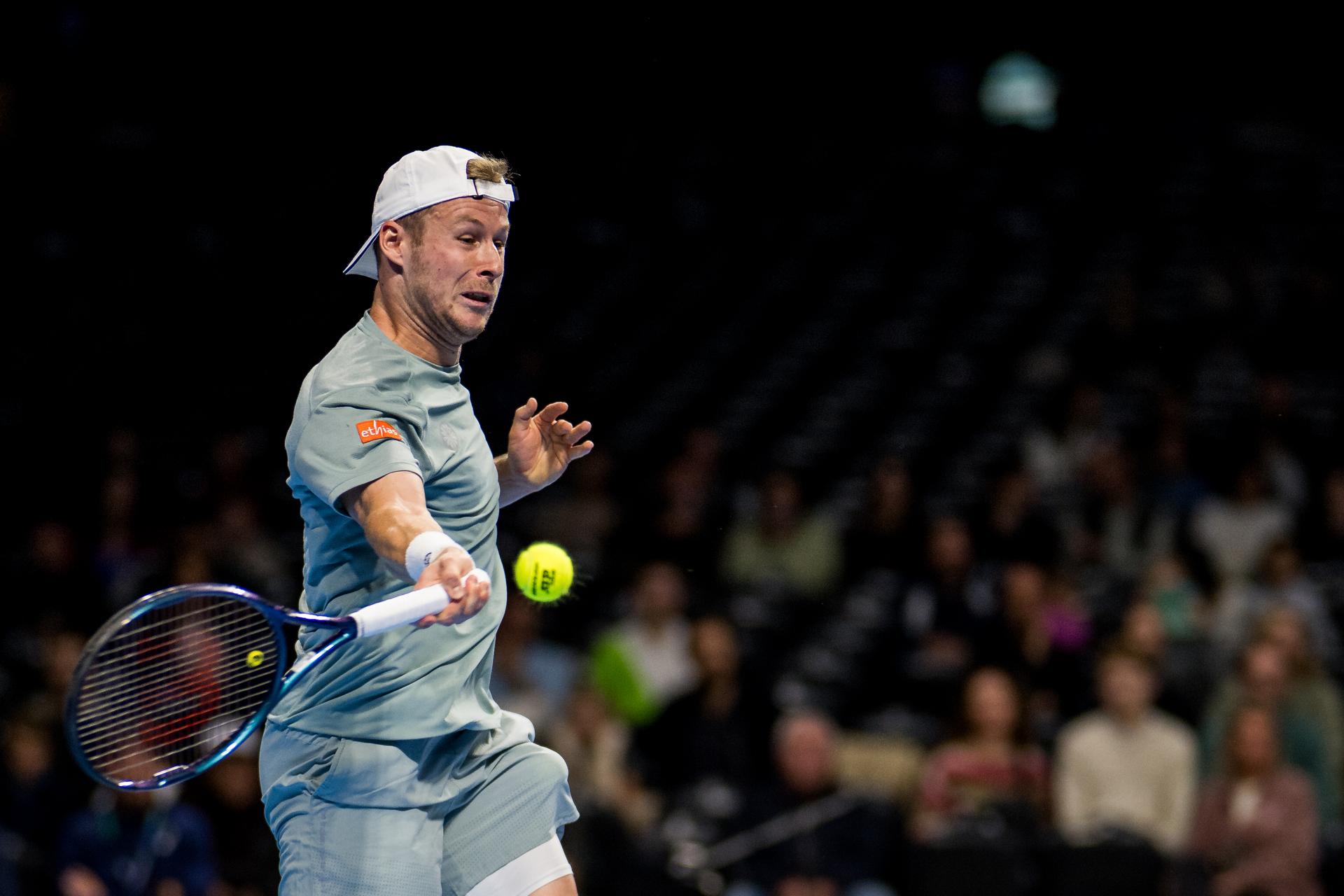 Belgian Gauthier Onclin pictured in action during the European Open ATP tennis tournament in Brussels, on Sunday 12 October 2025. This year's edition of the tournament is taking place from 12 to 19 October 2025. BELGA PHOTO JASPER JACOBS