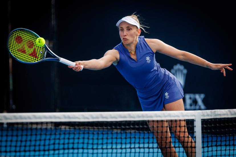 Belgian Elise Mertens pictured during a doubles tennis match between Belgian-Australian pair Mertens-Perez and Australian-Ukrainian pair Aiava-Kostyuk, in the second round of the women's doubles at the 'Australian Open' Grand Slam tennis tournament, Saturday 18 January 2025 in Melbourne Park, Melbourne, Australia. The 2025 edition of the Australian Grand Slam takes place from January 12th to January 26th. BELGA PHOTO PATRICK HAMILTON BENELUX ONLY