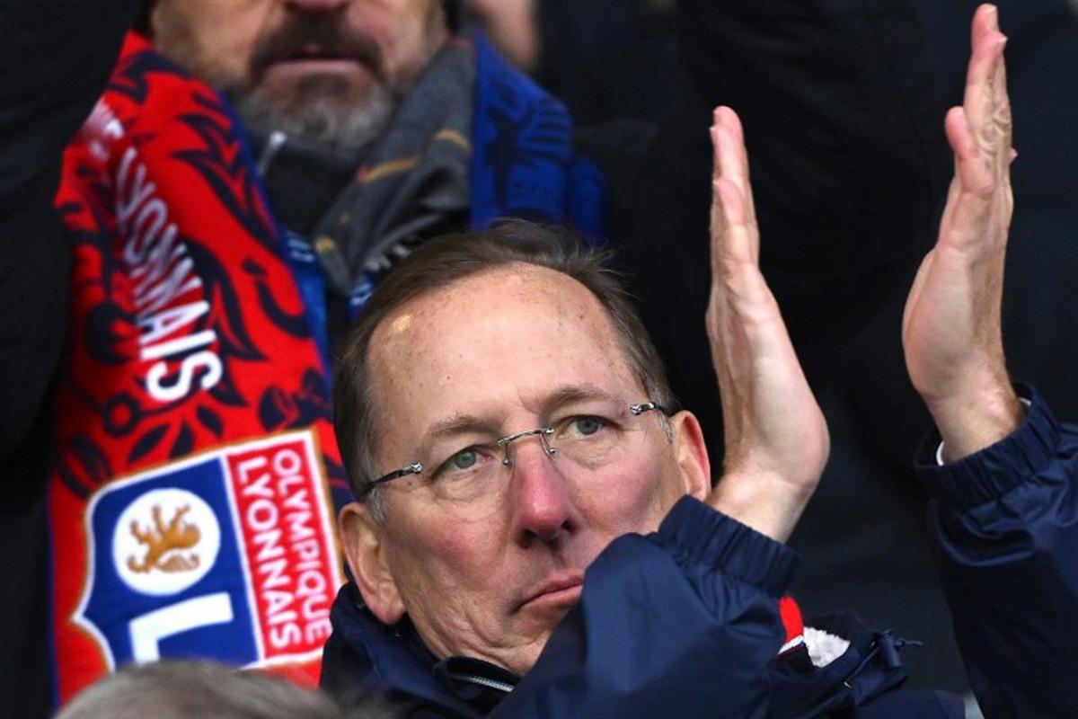 Lyon's President John Textor gestures during the French Cup football match between CA Pontarlier and Olympique Lyonnais (OL) at the Leo Lagrange Stadium, in Besancon, eastern France, on January 7, 2024.  SEBASTIEN BOZON / AFP