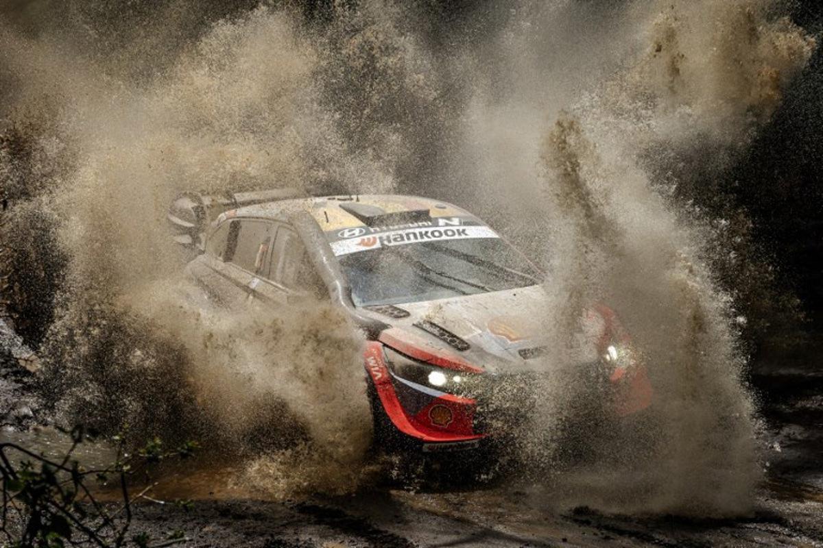 Hyundai Shell Mobis World Rally Team's Belgian driver Thierry Neuville steers his Hyundai i20 N Rally1 with Belgian co-driver Martijn Wydaeghe during the World Rally Championship (WRC) Safari Rally Kenya Special Stage 13 (SS13) in Gilgil on March 22, 2025.  Luis TATO / AFP
