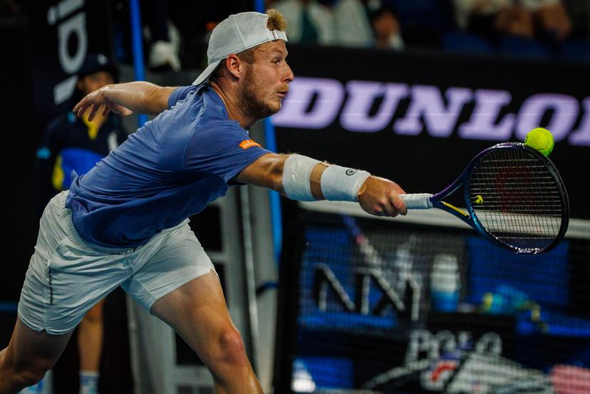 Belgian Gauthier Onclin pictured in action during a men's singles first round game between Belgian Onclin and American Opelka, at the 'Australian Open' Grand Slam tennis tournament, Sunday 12 January 2025 in Melbourne Park, Melbourne, Australia. The 2025 edition of the Australian Grand Slam takes place from January 12th to January 26th. BELGA PHOTO PATRICK HAMILTON