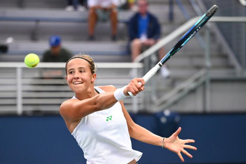 Belgian Hanne Vandewinkel pictured during a tennis game against Bulgarian Tomova, in the second round of the qualifications for the women's singles of the 2025 US Open Grand Slam tennis tournament in New York City, USA, Thursday 21 August 2025. BELGA PHOTO TONY BEHAR