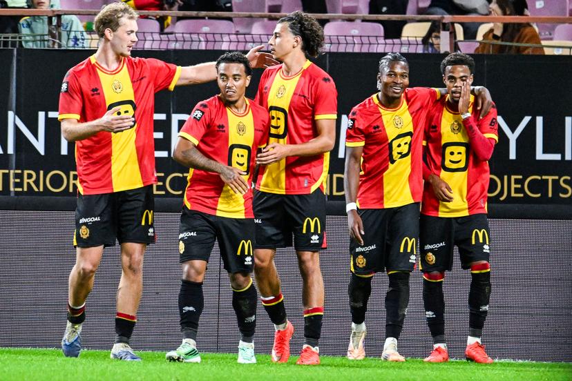 Mechelen's Myron Van Brederode celebrates after scoring during a soccer match between KV Mechelen and Sint-Truiden VV, Sunday 11 October 2026 in Mechelen, on day 8 of the 2026-2027 'Jupiler Pro League' first division of the Belgian championship. BELGA PHOTO TOM GOYVAERTS