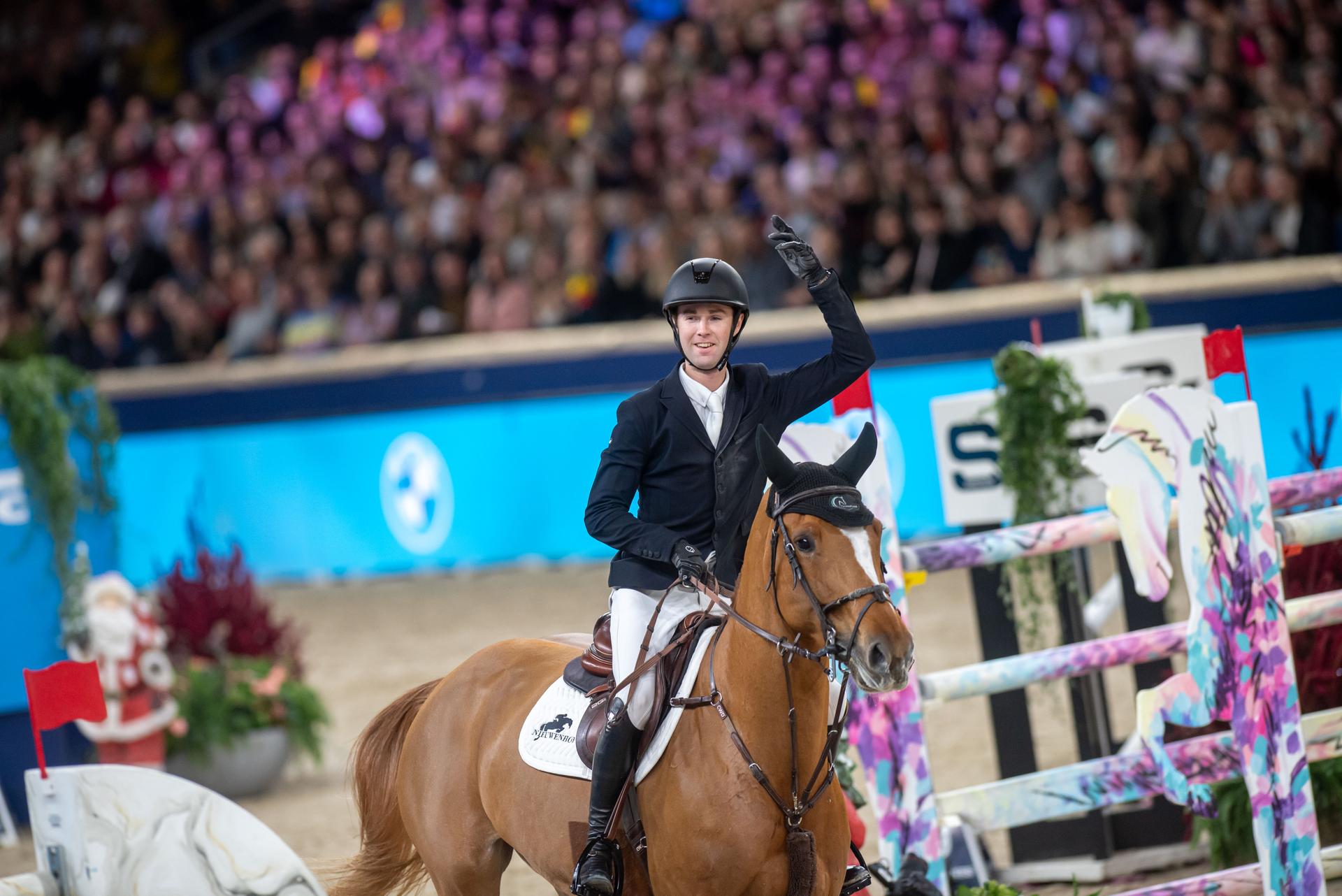 Belgian rider Gilles Thomas with Qalista DN is pictured during the FEI World Cup Jumping competition at the "Vlaanderens Kerstjumping" equestrian event in Mechelen on Tuesday 30 December 2025. BELGA PHOTO JONAS ROOSENS