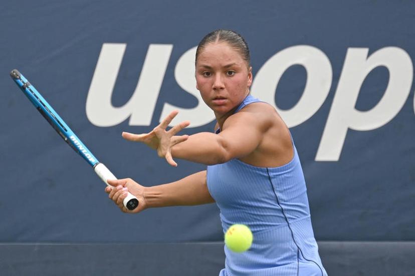 Sofia Costoulas of Belgium competes  against Katie Volynets of the United States during the Women's Qualifying Singles 1st round at the USTA Billie Jean King National Tennis Center in Flushing Meadow-Corona Park, in the Queens borough of New York, NY, August 18, 2025. (Photo by Anthony Behar/SipaUSA)