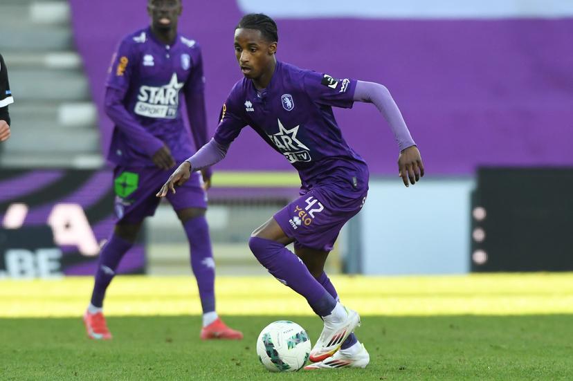 Beerschot's Ar'jany Martha pictured in action during a soccer match between Beerschot VA and Sint-Truidense VV, Saturday 29 March 2025 in Antwerp, on day 1 (out of 6) of the Relegation Play-offs of the 2024-2025 'Jupiler Pro League' first division of the Belgian championship. BELGA PHOTO JILL DELSAUX
