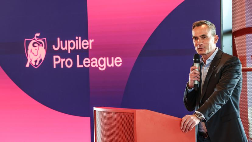 Loryn Parijs delivers a speech at a press dinner of the Pro League in preparation of the 2025-2026 soccer season, Wednesday 23 July 2025, in Machelen. BELGA PHOTO BRUNO FAHY