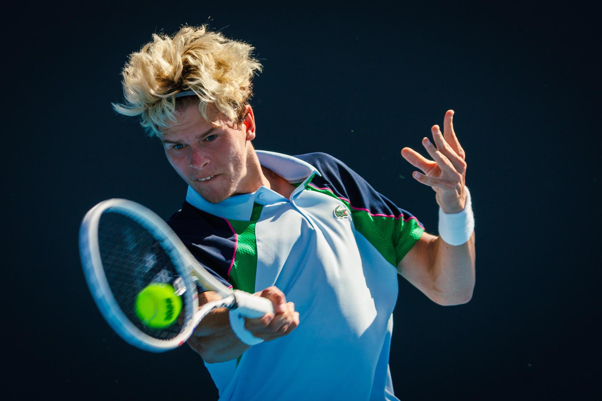 Belgian Alexander Blockx pictured during a men's qualifying singles first round game between Belgian Blockx and American Spizzirri, at the 'Australian Open' Grand Slam tennis tournament, Tuesday 07 January 2025 in Melbourne Park, Melbourne, Australia. The 2025 edition of the Australian Grand Slam takes place from January 14th to January 28th. BELGA PHOTO PATRICK HAMILTON