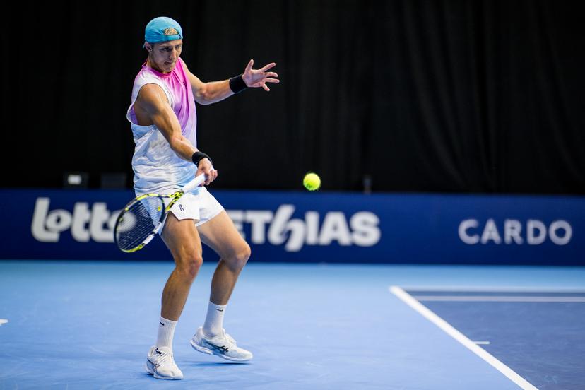 Belgian Tibo Colson pictured in action during the European Open ATP tennis tournament in Brussels, on Monday 13 October 2025. This year's edition of the tournament is taking place from 12 to 19 October 2025. BELGA PHOTO JASPER JACOBS