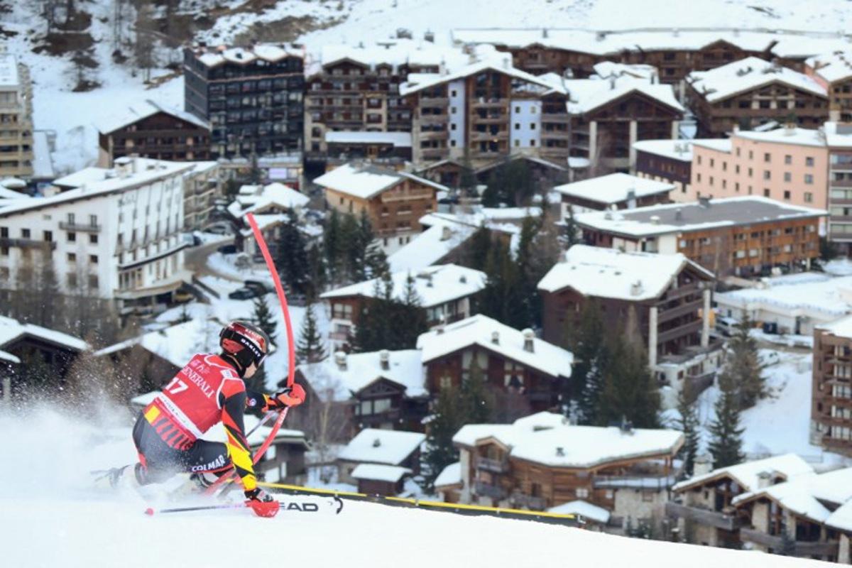 Belgium's Armand Marchant competes during the first run of the Men's Slalom event of the FIS Alpine Skiing World Cup in Val d'Isere, on December 14, 2025.  Olivier CHASSIGNOLE / AFP