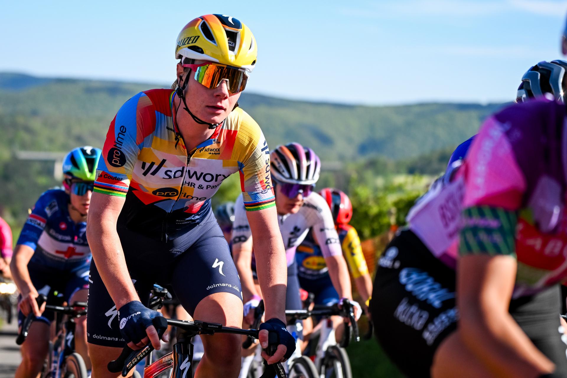 Belgian Lotte Kopecky of SD Worx-Protime pictured in action during the women elite race of the Liege-Bastogne-Liege UCI World Tour one day cycling race, 156km from Bastogne to Liege, Sunday 26 April 2026. BELGA PHOTO ELIAS ROM