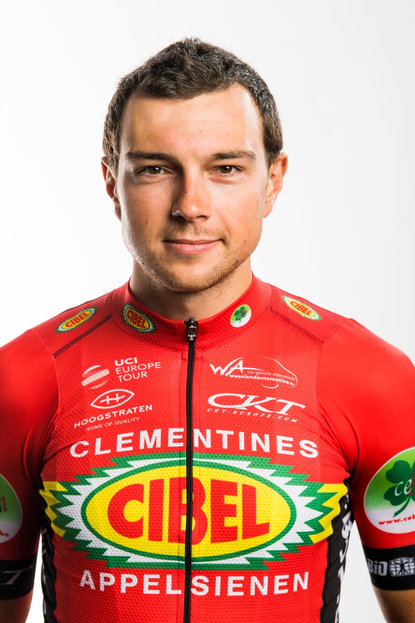 Belgian Lennert Teugels of Cibel poses for the photographer at the team presentation ahead of the Baloise Belgium Tour cycling race, Tuesday 11 June 2019, in Sint-Niklaas. BELGA PHOTO JASPER JACOBS