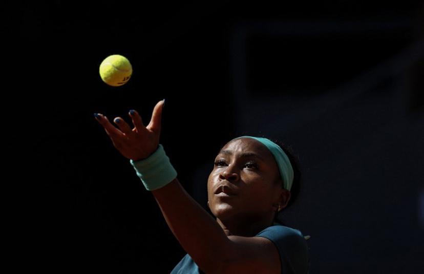 US Coco Gauff serves to Romania's Sorana Cirstea during their 2026 WTA Tour Madrid Open tennis tournament singles match at the Caja Magica in Madrid, on April 26, 2026.   OSCAR DEL POZO / AFP