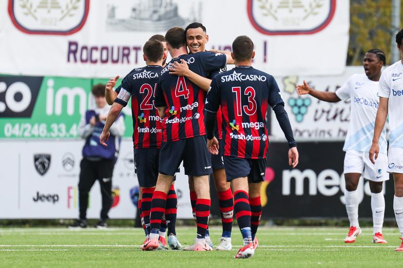 Liege's Abian Arslan celebrates after scoring during a soccer match between RFC Liege and Jong Genk, Sunday 13 April 2025 in Liege, on day 29 of the 2024-2025 'Challenger Pro League' 1B second division of the Belgian championship. BELGA PHOTO NATACHA FREISEN