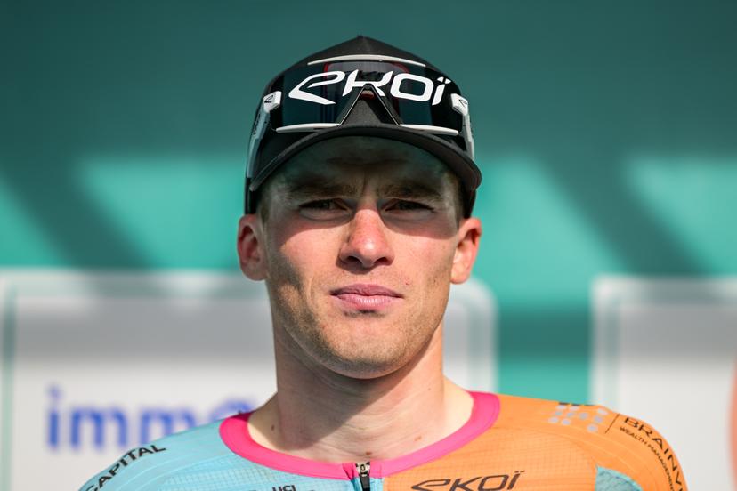 Belgian Floris Van Tricht of NSN Cycling Team pictured on the podium after the 'Ronde Van Limburg' one day cycling race, from Hasselt to Tongeren-Borgloon (178,4 km) on Wednesday 15 April 2026. BELGA PHOTO DAVID PINTENS