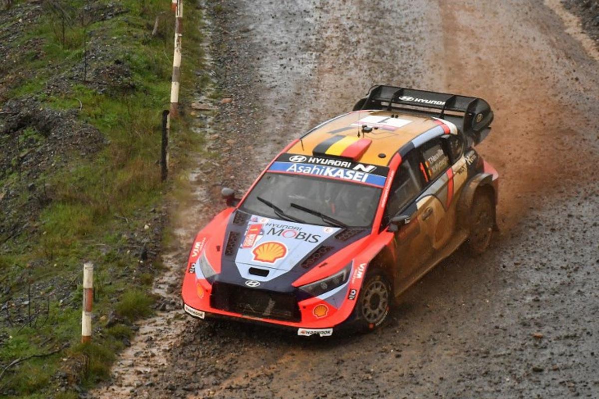 Belgium driver Thierry Neuville and co-driver Martijn Wydaeghe compete in their Hyundai i20 N Rally1 during the second day of the WRC Rally Chile Bio Bio in Concepcion, Chile, on September 13, 2025.  GUILLERMO SALGADO / AFP