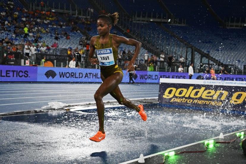 Bahrain's Winfred Mutile Yavi competes in the women's 3000m steeplechase event of the Diamond League athletics meeting at the Olympic stadium in Rome on August 30, 2024.  Tiziana FABI / AFP