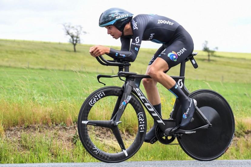 Team DSM's Marco Brenner of Germany competes during the fourth stage of the 73rd edition of the Criterium du Dauphine cycling race, a 16km time trial between Firmigny and Roche-la-Moliere on June 2, 2021.  Alain JOCARD / AFP