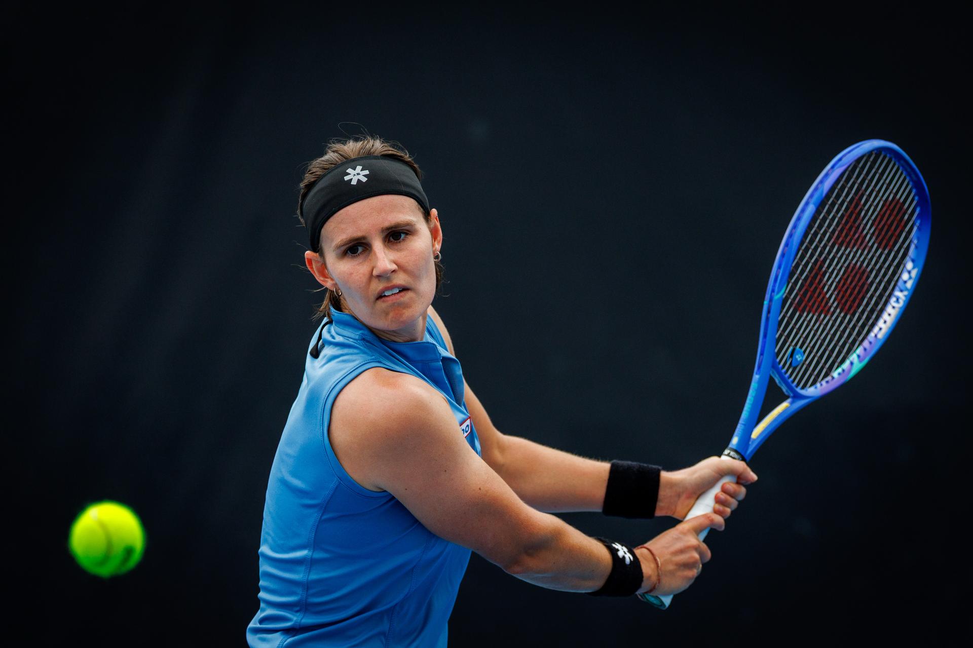 Belgium's Greet Minnen pictured in action during a third round qualifying match against Poland's Linda Klimovicova in the women singles at the Australian Open, Melbourne Park, Melbourne on Thursday 15 January 2026.  BELGA PHOTO PATRICK HAMILTON  --- BENELUX ONLY   ---