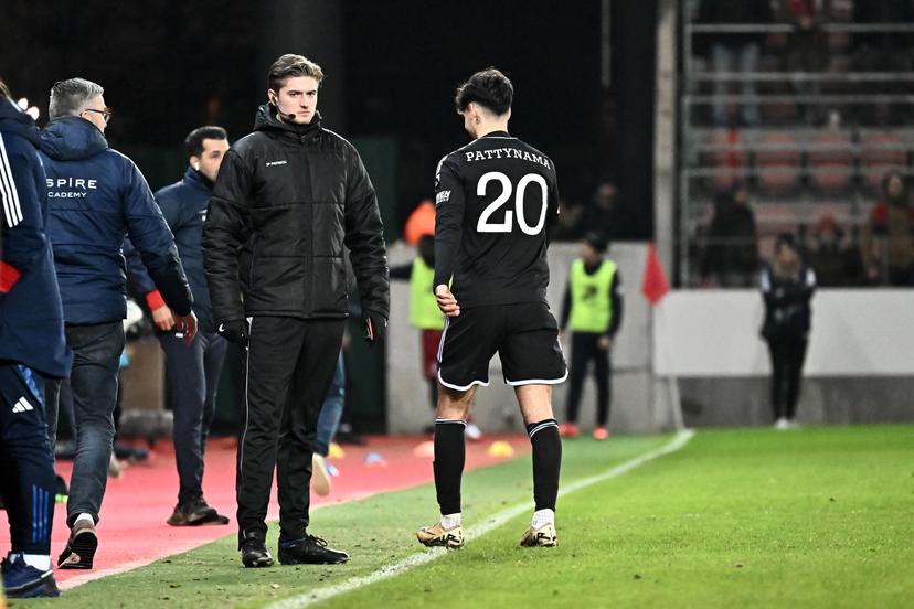 Eupen's Shayne Pattynama leaves the field after receiving a red card during a soccer match between Zulte Waregem and KAS Eupen, Saturday 25 January 2025 in Waregem, on day 19 of the 2024-2025 'Challenger Pro League' 1B second division of the Belgian championship. BELGA PHOTO MAARTEN STRAETEMANS
