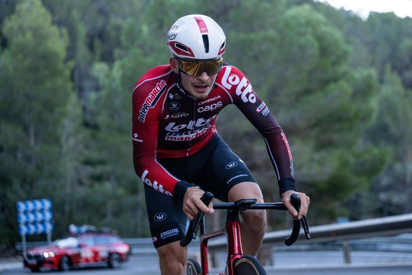 French Matys Grisel of Lotto-Intermarche pictured in action during a training ride of the Lotto-Intermarche cycling team in Albir, Spain, Thursday 15 January 2026. BELGA PHOTO DAVID PINTENS