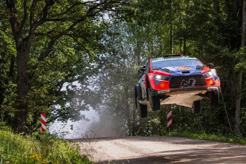 Belgian driver Thierry Neuville and co-driver Martijn Wydaeghe compete in their Hyundai i20 N during the Stage Kanepi of the Rally Estonia, eighth round of the FIA World Rally Championship in July 19, 2025 near Otepaa, Estonia.  TIMO ANIS / AFP