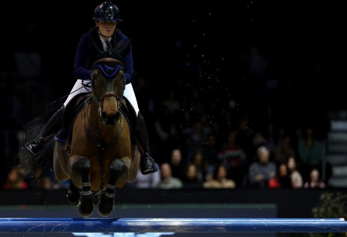 Ireland's Jessica Burke riding Nikey HH competes in the FEI World Cup Jumping event at the Parc des Expositions in Bordeaux, south-western France, on February 3, 2024.  ROMAIN PERROCHEAU / AFP