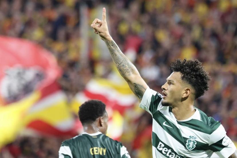 Sporting's forward #97 Luis Suarez celebrates scoring the opening goal during the UEFA Champions League, league phase matchday 2, football match between RC Lens and Sporting CP at the Stade Bollaert-Delelis in Lens, northern France, on October 13, 2026.  Francois LO PRESTI / AFP