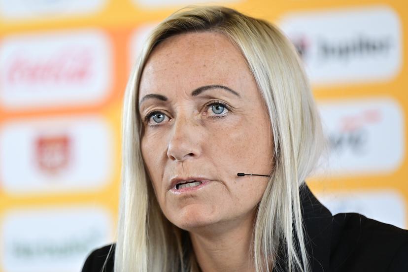 Belgium's head coach Elisabet Gunnarsdottir pictured during a press event of Belgium's national women's team the Red Flames ahead of European Championships in Switzerland, on Tuesday 10 June 2025 in Asse. BELGA PHOTO DIRK WAEM