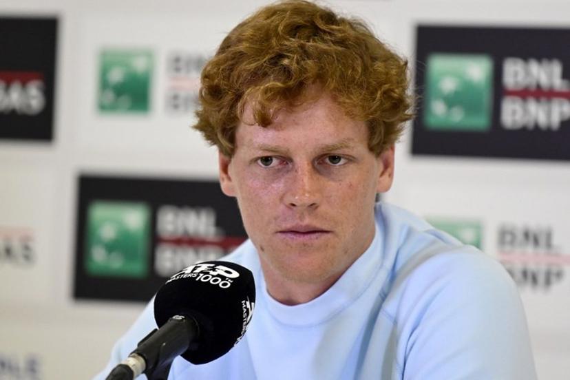 Italian tennis player Jannik Sinner addresses a press conference for the Italian Open in Rome on May 5, 2025.   Tiziana FABI / AFP