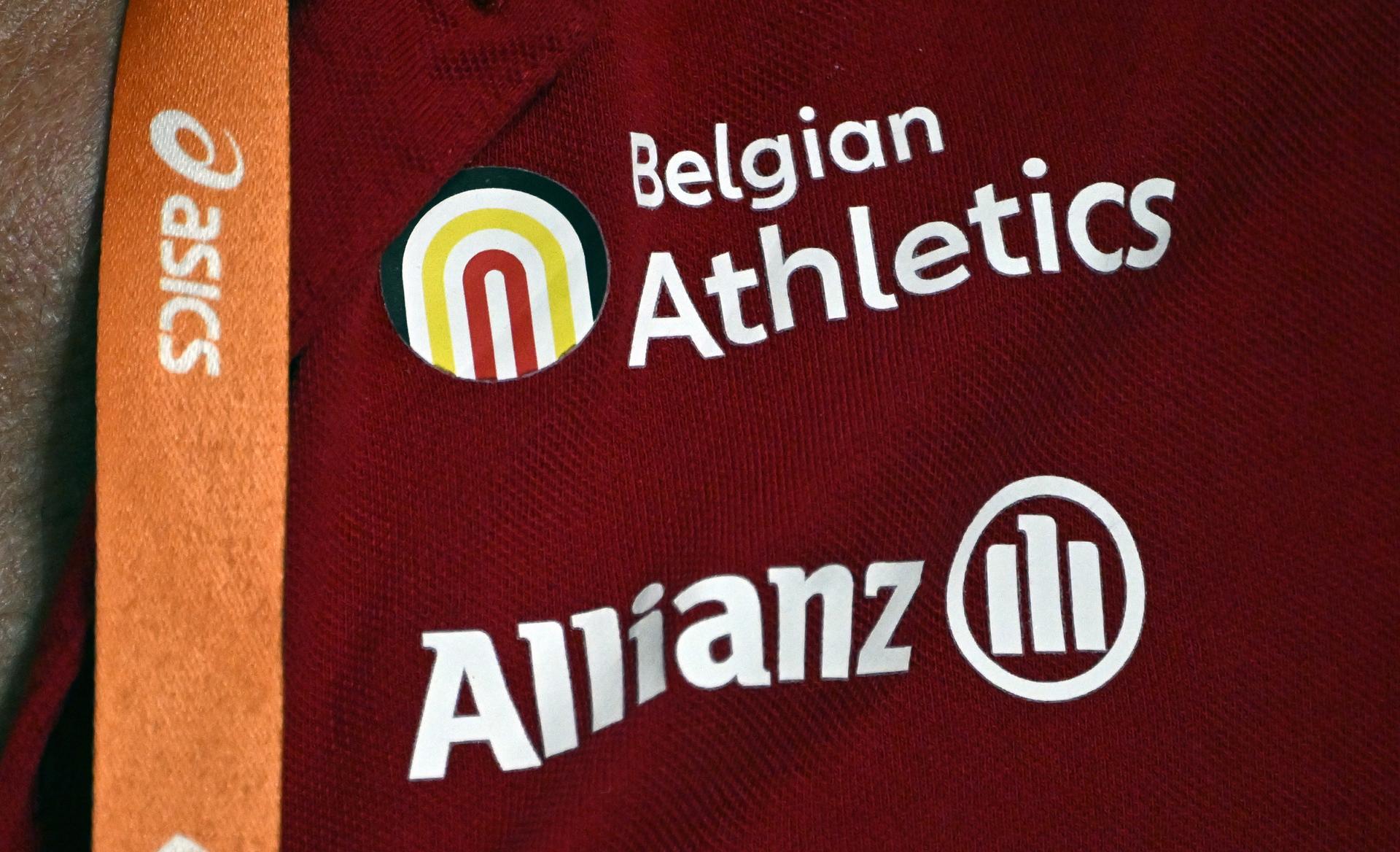 Illustration picture shows the logo of Belgian Athletics during the final of the javelin throw event at the World Athletics Championships in Budapest, Hungary on Sunday 27 August 2023. The Worlds are taking place from 19 to 27 August 2023. BELGA PHOTO ERIC LALMAND