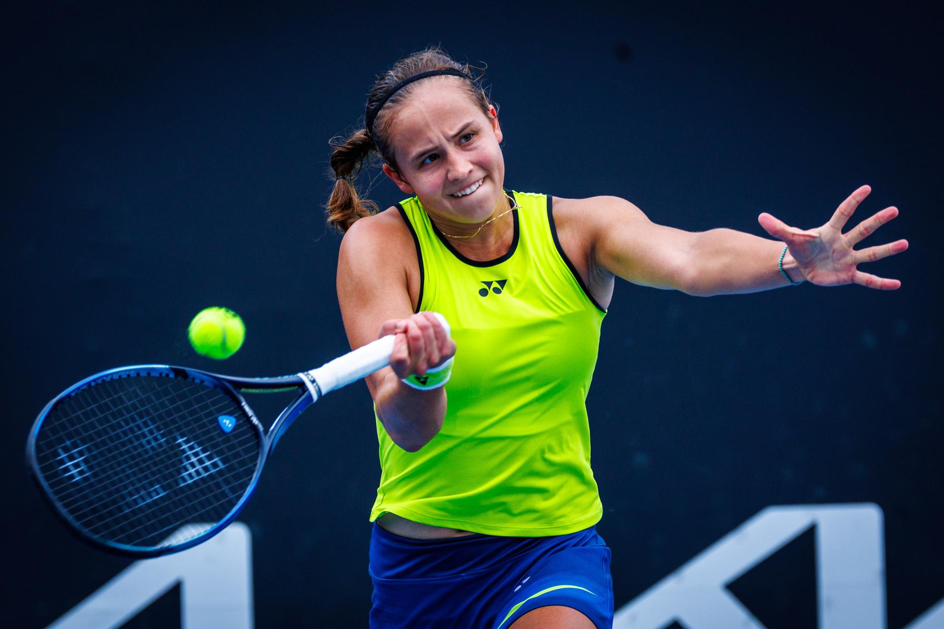 Belgium¿s Hanne Vandewinkel during a qualifying match against USA¿s Carol Young Suh at the Australian Open, Melbourne Park, Melbourne, January 13, 2026.    Photo by Patrick Hamilton/SIPA USA) ---  BENELUX ONLY     ---