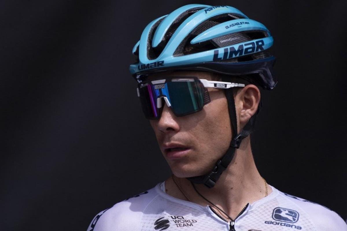 Team Astana's Columbian rider Miguel Angel Lopez looks on before the start of the 17th stage of the 2022 La Vuelta cycling tour of Spain, a 162.3km race from Aracena to the Monasterio de Tentudia monastery in Calera de Leon, on September 7, 2022.  JORGE GUERRERO / AFP