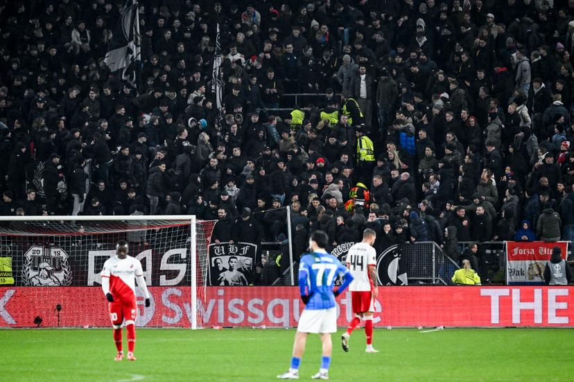 FC Utrecht's fans and pictured during a soccer game between Dutch soccer club FC Utrecht and Belgian KRC Genk, on Thursday 22 January 2026 in Utrecht, Netherlands, the seventh game (out of 8) in the league phase of the UEFA Europa League competition. BELGA PHOTO TOM GOYVAERTS