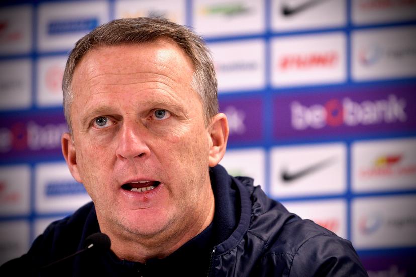 Genk's head coach John van den Brom pictured during a press conference of Belgian first division team KRC Genk ahead of their next match in the Jupiler Pro League 2021-2022 competition, Friday 03 December 2021 in Genk. BELGA PHOTO JOHAN EYCKENS