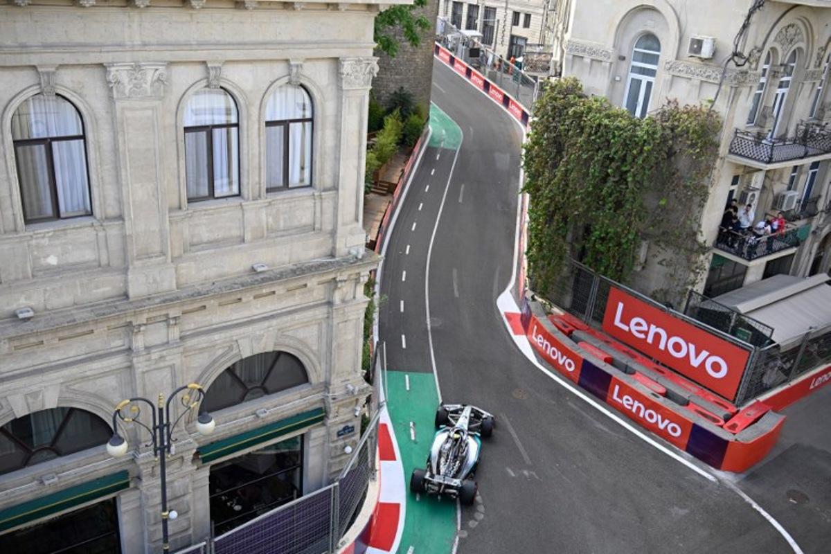 Mercedes' Italian driver Kimi Antonelli competes during a qualifying session of the Formula One Azerbaijan Grand Prix at the Baku City Circuit in Baku on September 20, 2025.  Alexander NEMENOV / AFP