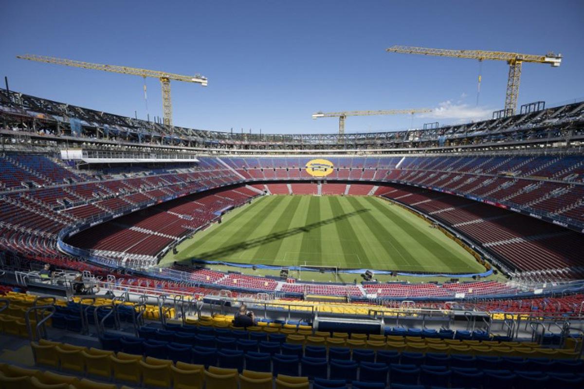 A picture taken on September 23, 2025 shows the newly renovated FC Barcelona Camp Nou Stadium in Barcelona.  FC Barcelona officials say the stadium is ready to reopen and they are awaiting authorisation from local authorities to be able to host the first match in the renovated Camp Nou stadium. Josep LAGO / AFP