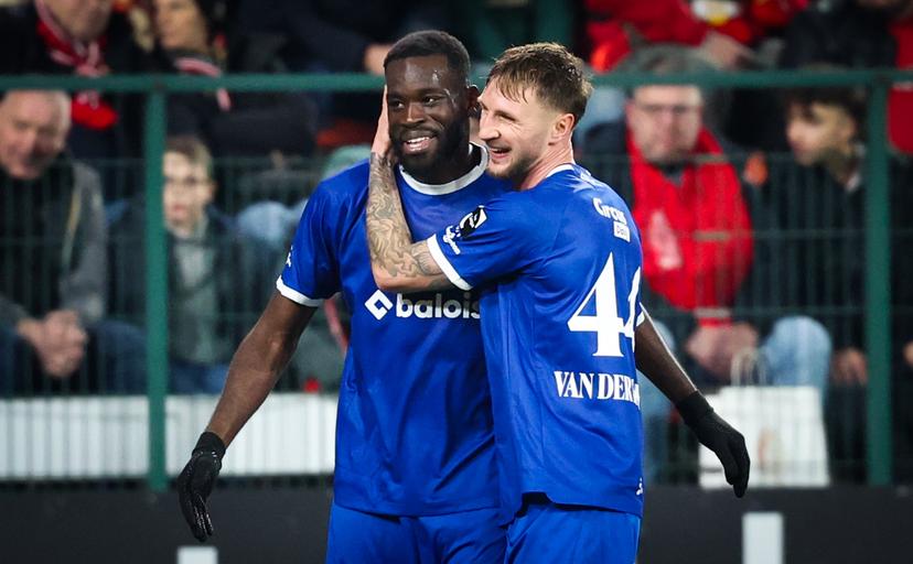 Gent's Wilfried Kanga celebrates after scoring during a soccer match between Standard de Liege and KAA Gent, Friday 23 January 2026 in Liege, on day 21 of the 2025-2026 'Jupiler Pro League' first division of the Belgian championship. BELGA PHOTO VIRGINIE LEFOUR