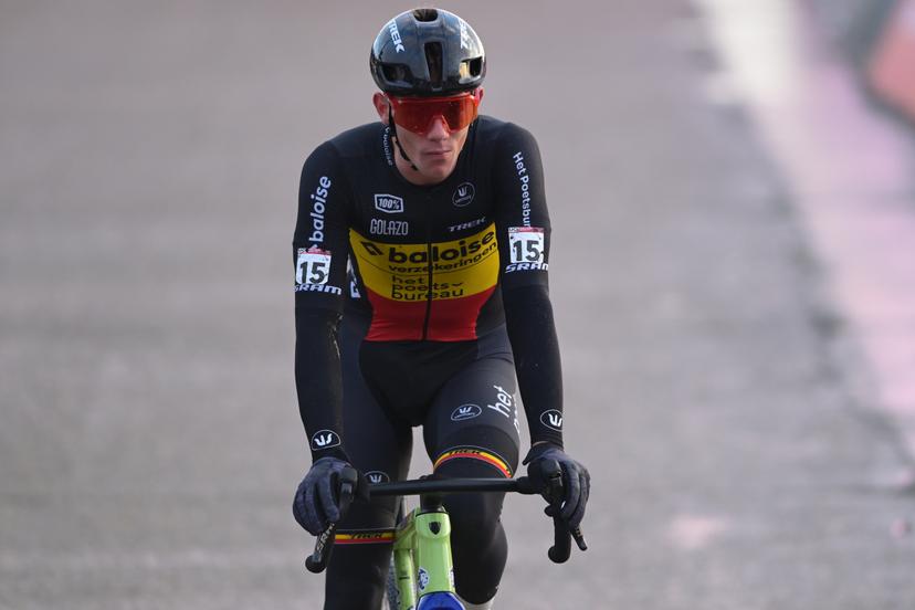 Belgian Thibau Nys pictured at the arrival during the men's elite race at the World Cup cyclocross cycling event in Zonhoven on Sunday 04 January 2026, stage 9 (out of 12) of the UCI World Cup competition. BELGA PHOTO DAVID PINTENS