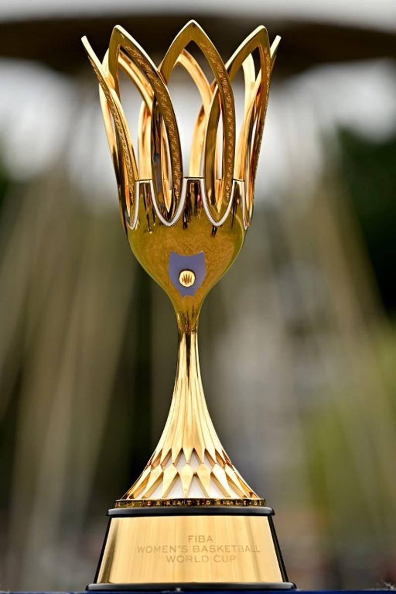 The FIBA Women's Basketball World Cup 2022 trophy is seen on display during a photo session with team captains ahead of the tournament in Sydney on September 21, 2022.  Saeed KHAN / AFP