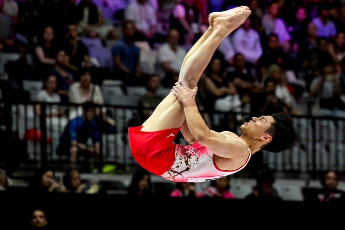 Japan's Daiki Hashimoto competes on the floor exercise during the men's all-around final at the 53rd FIG Artistic Gymnastics World Championships in Jakarta on October 22, 2025.  BAY ISMOYO / AFP