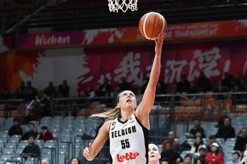 Belgium´s Julie Allemand does a layup during the FIBA Women's Basketball World Cup 2026 qualifying tournament game between Belgium and Czech Republic in Wuhan, in China's central Hubei province on March 17, 2026.  CN-STR / AFP