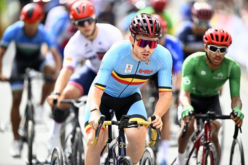 Belgium Tim Celen (MT2) pictured in action during the road race at the UCI Para-cycling Road World Championships, Saturday 30 August 2025, in Ronse. The UCI Para-Cycling Road World Championships take place from 28 to 31 Augustus in Ronse. BELGA PHOTO JASPER JACOBS