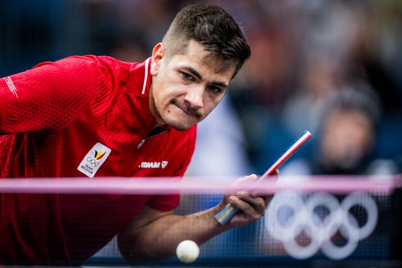 Belgian Martin Allegro pictured in action during a table tennis match against Japanese Harimoto, in the round of 64 of the men's singles tournament at the Paris 2024 Olympic Games, on Monday 29 July 2024 in Paris, France. The Games of the XXXIII Olympiad are taking place in Paris from 26 July to 11 August. The Belgian delegation counts 165 athletes competing in 21 sports. BELGA PHOTO JASPER JACOBS