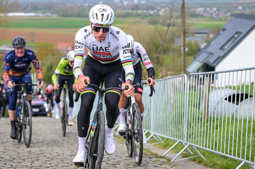 Slovenian Tadej Pogacar of UAE Team Emirates-XRG pictured in action during pictured at a track reconaissance ahead of the Ronde van Vlaanderen/ Tour des Flandres/ Tour of Flanders cycling race, Friday 03 April 2026. The 110th edition of the cycling race will take place on Sunday 05 April. BELGA PHOTO DAVID PINTENS