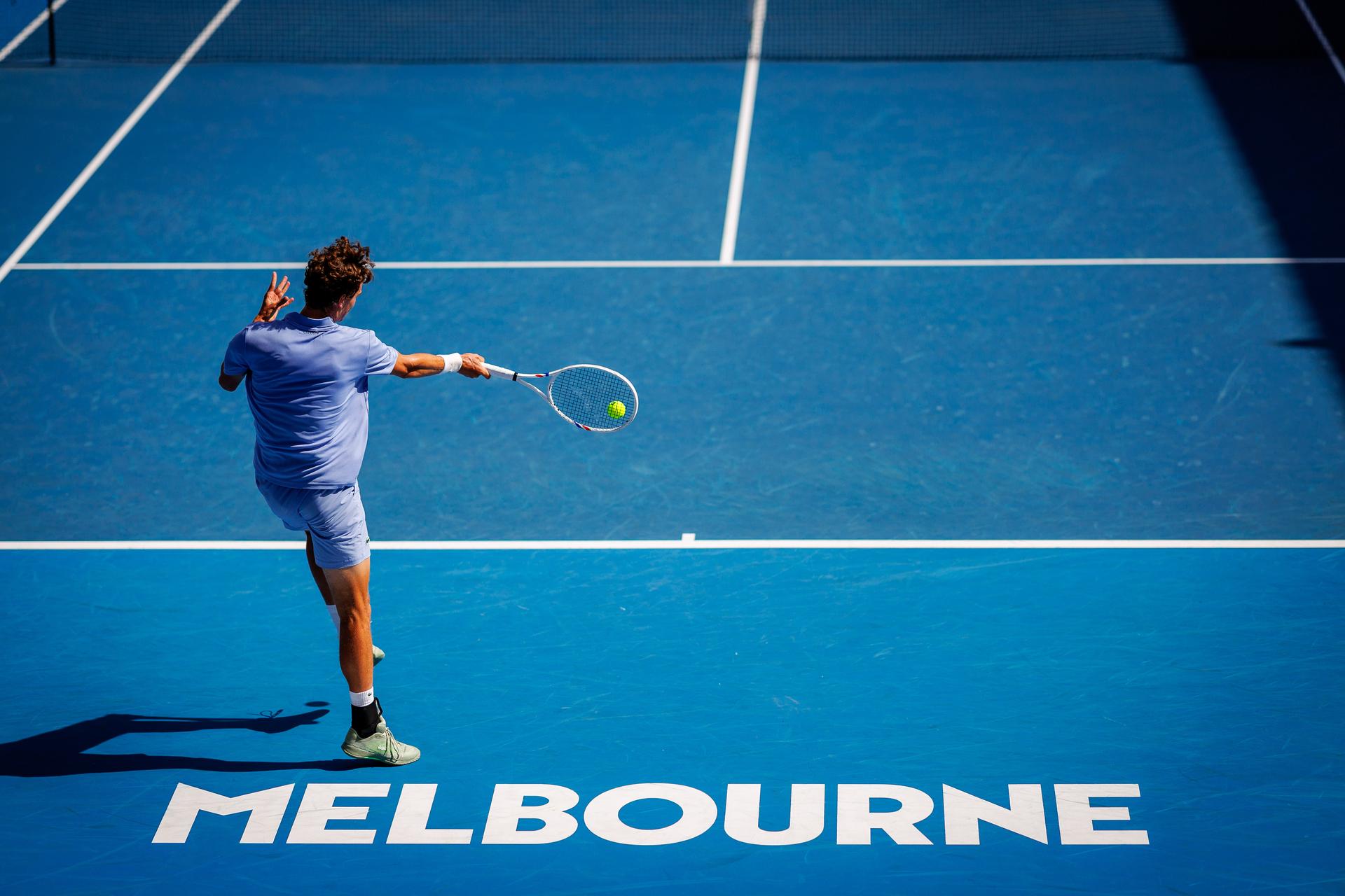 Belgium's Alexander Blockx pictured during a third round qualifying match in the men's singles against Australia's Kubler at the Australian Open, Melbourne Park, Melbourne on Thursday 15 January 2026.  BELGA PHOTO PATRICK HAMILTON  --- BENELUX ONLY   ---