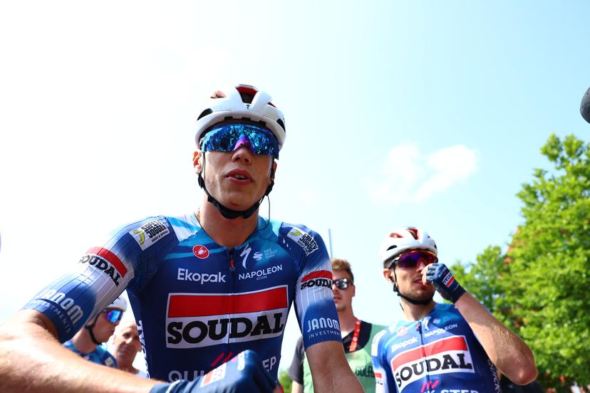 French Paul Magnier of Soudal Quick-Step pictured after winning the Elfstedenronde one day cycling race, race 4 (out of 8) of the Lotto Belgium  Cup, 196 km with start and finish in Brugge, Sunday 15 June 2025. BELGA PHOTO DAVID PINTENS