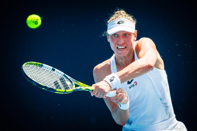 Belgian Yanina Wickmayer pictured in action during a tennis match against French Gracheva, in round 1 of the women's singles tournament at the 'Australian Open' Grand Slam, Monday 15 January 2024 in Melbourne Park, Melbourne, Australia. The 2024 edition of the Australian Grand Slam takes place from January 14th to January 28th. BELGA PHOTO PATRICK HAMILTON